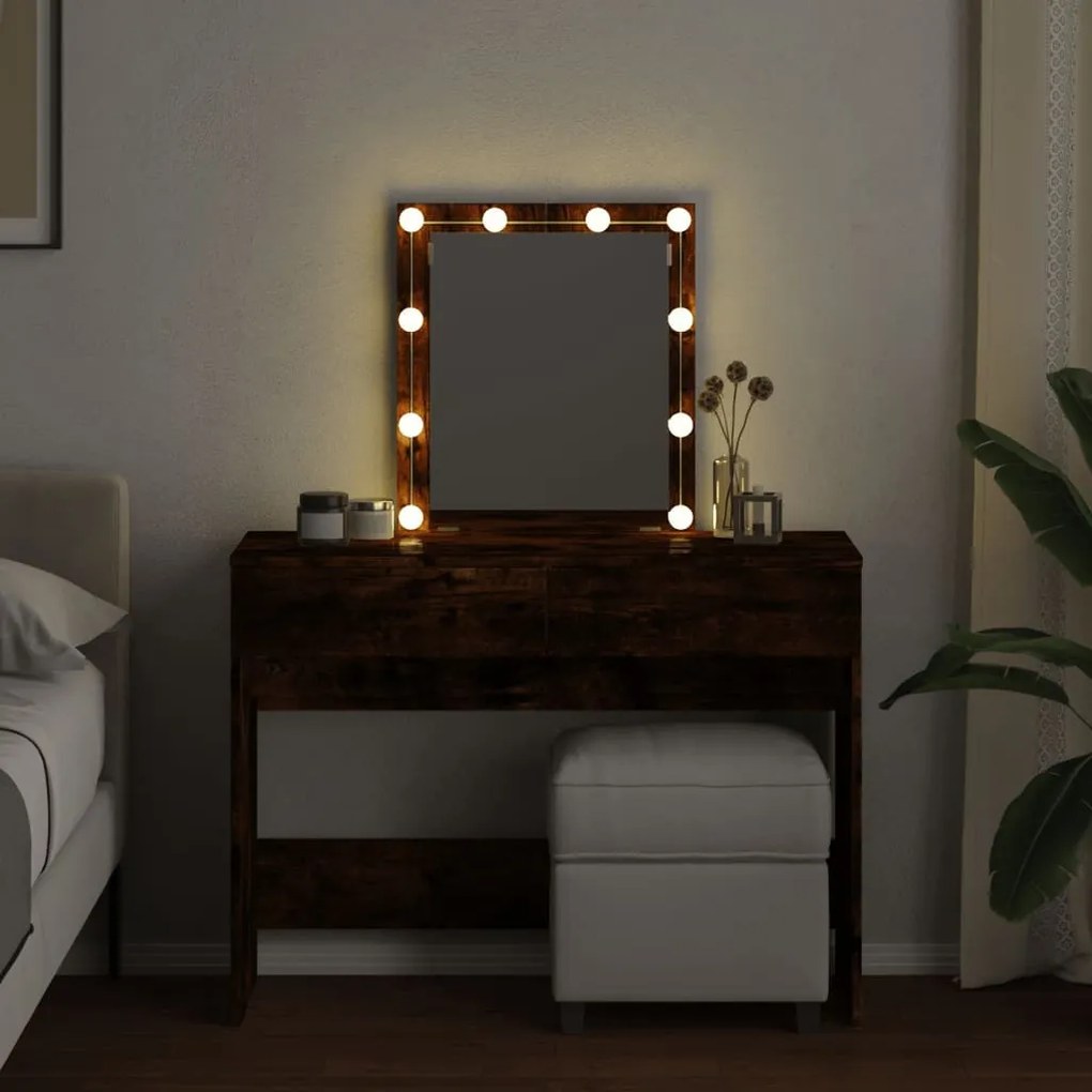 füstös tölgy színű fésülködőasztal LED-del 100 x 40 x 130 cm