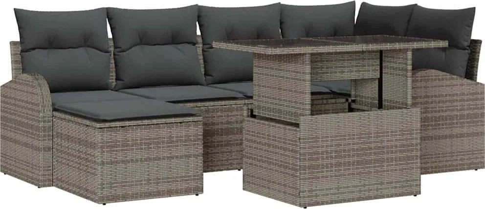 vidaXL Kerti Kanapé Szett tárolóval 7 pcs Szürke Poli rattan