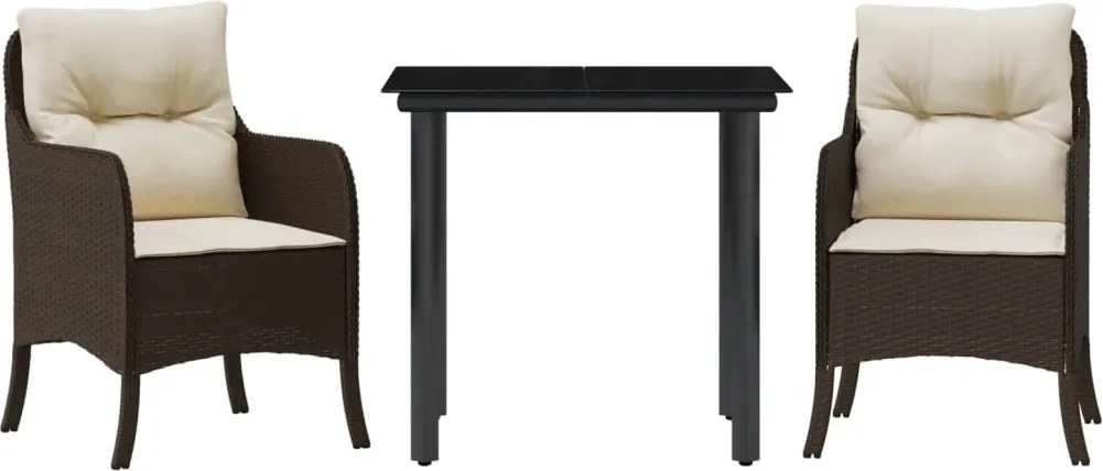 vidaXL 3 részes barna polyrattan kerti étkezőgarnitúra párnával