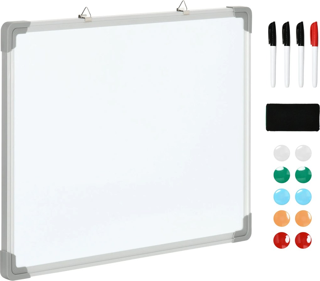 HOMCOM Fehér mágneses tábla 4 filctollal, 1 radírral, 10 mágnessel, állványra szerelhető, 60 x 1.8 x 45 cm | Aosom