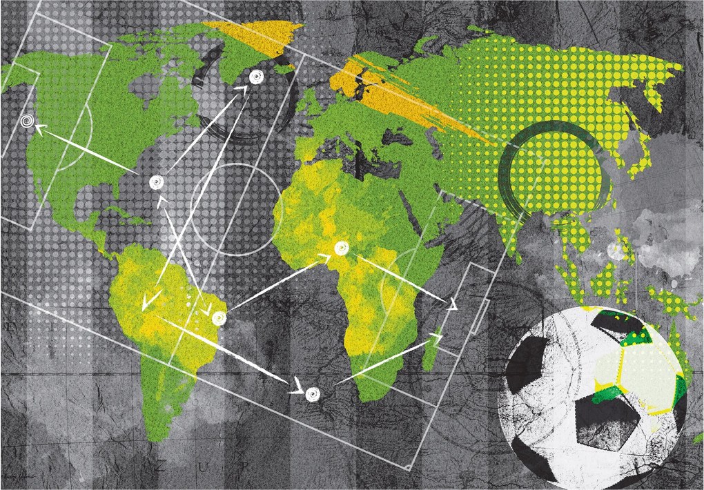 Flizelin fotótapéta Világtérkép Futball Graffiti Stílus 300x210 +ragasztó