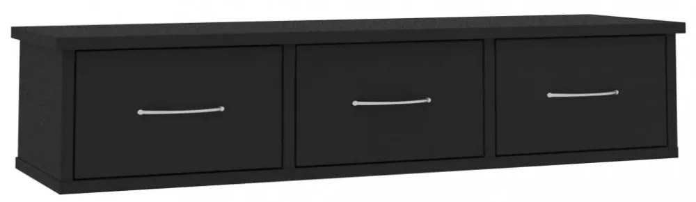fekete falra szerelhető szerelt fa fiókos polc 88x26x18,5 cm