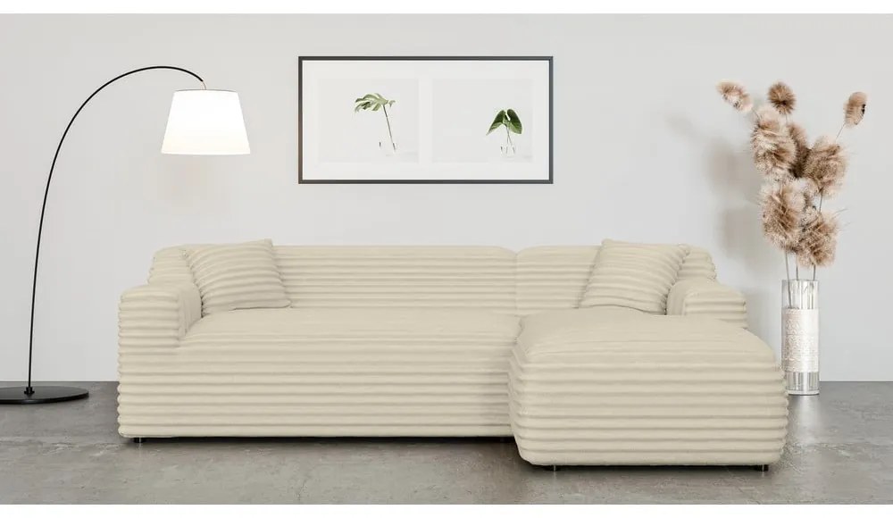 Bézs kordbársony sarokkanapé (jobb oldali-heverő résszel) Martin – Ropez