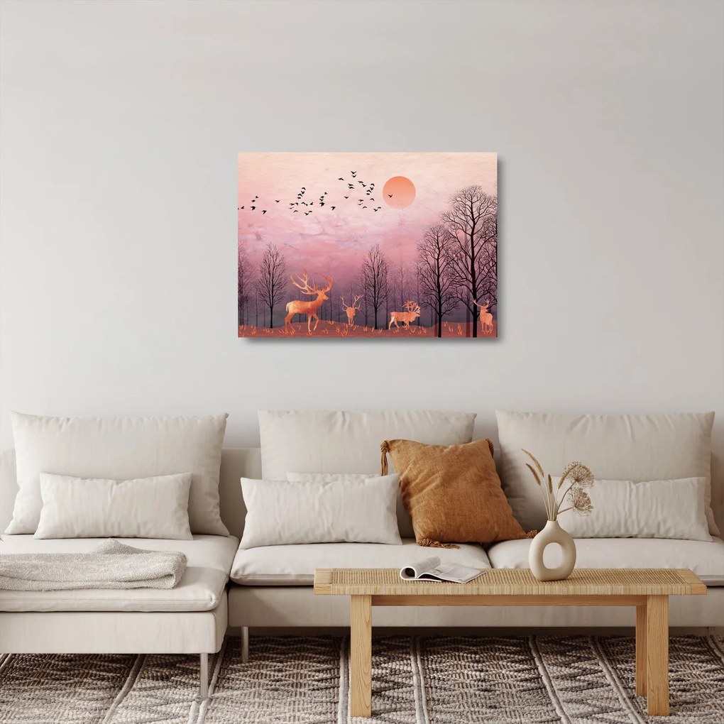 Kép - Szarvas a lenyugvó nap fényében (üvegen) (70x50 cm)