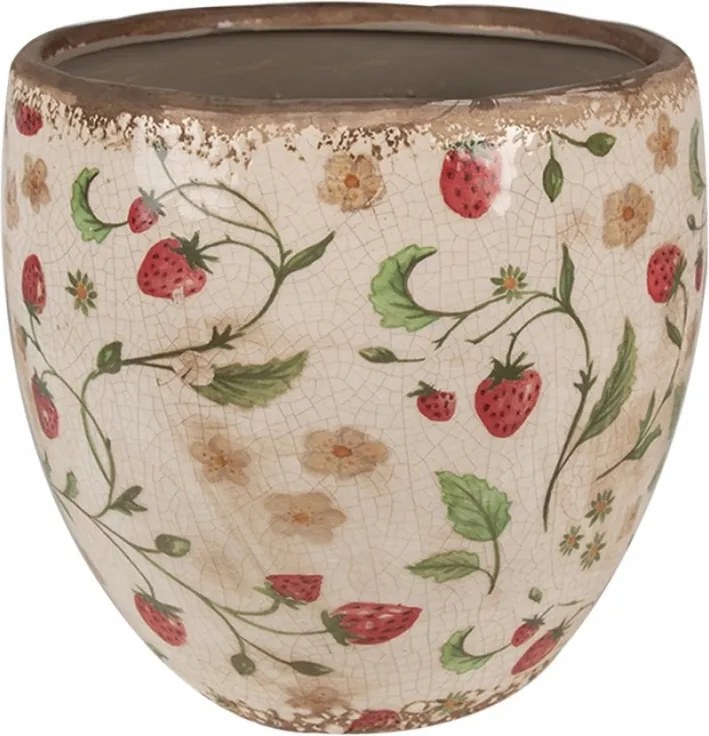 Kerámia kaspó bézs-piros eper díszítéssel Bertjan L 18