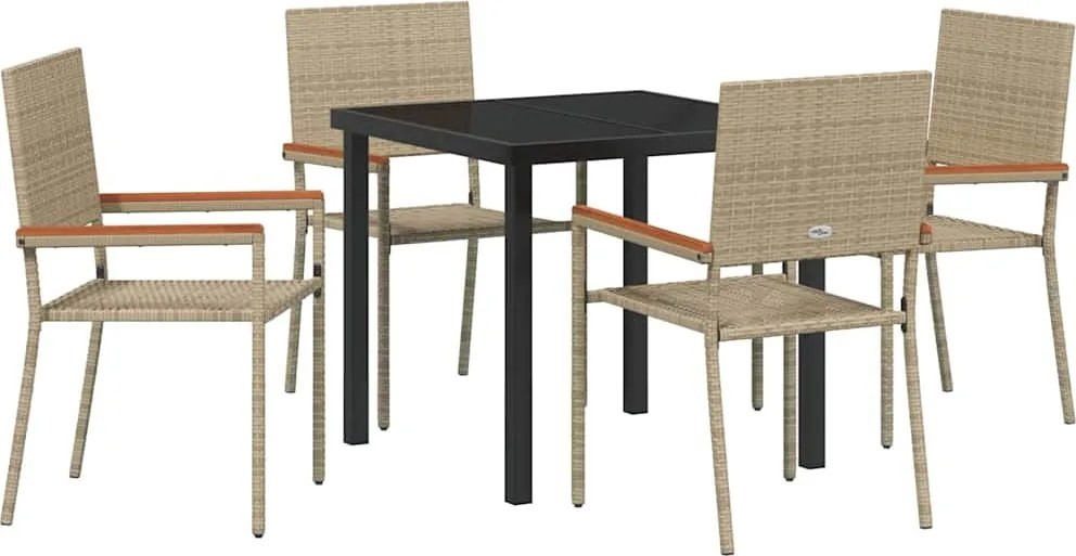 vidaXL Kert étkező szett párnával 5 pcs Bézs polirattan