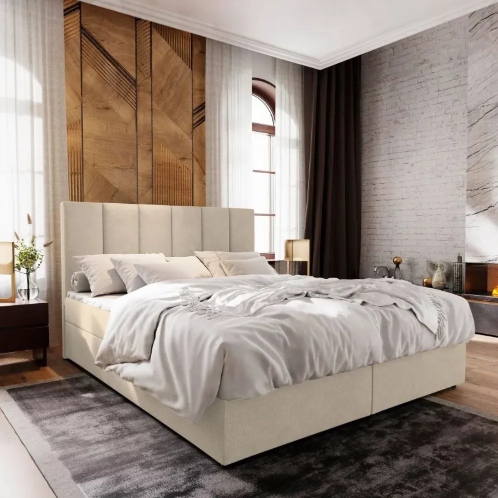 AKCIÓ Kárpitozott boxspring ágy MERALIS 180x200 cm bézs II. minőség