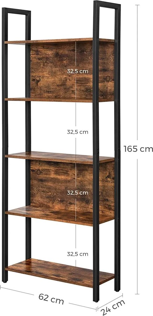 Könyvespolc, tárolópolc rusztikus barna és fekete
