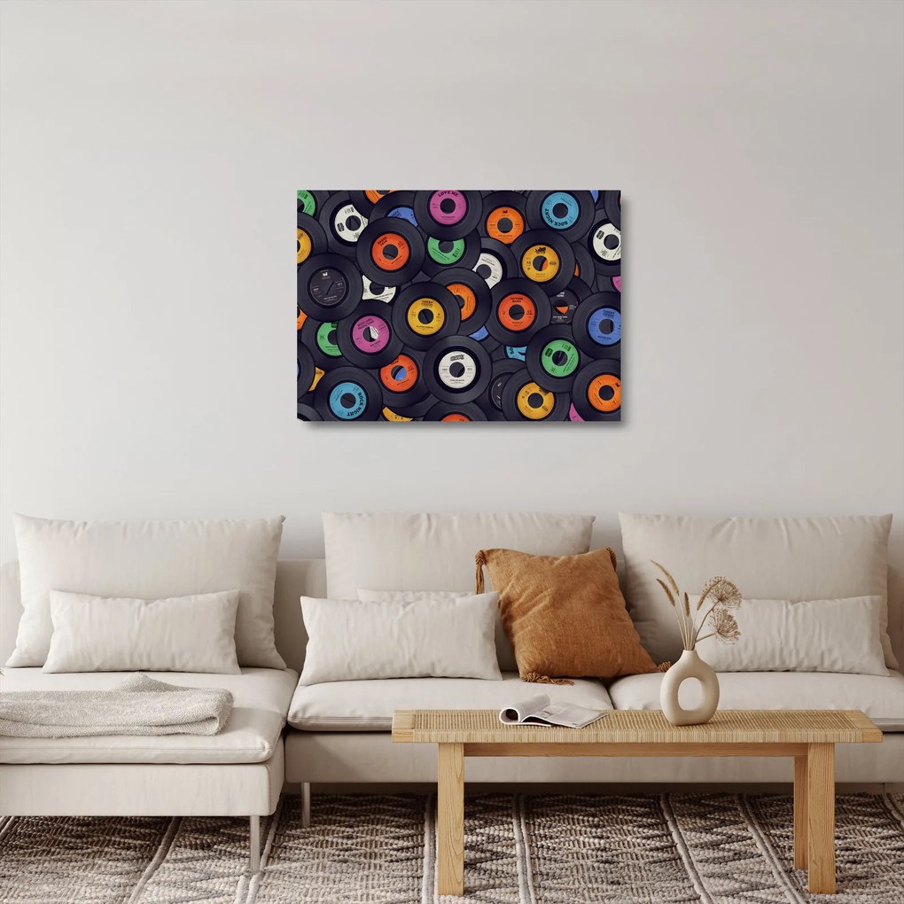 Kép - Zenei gramofonlemezek (üvegen) (70x50 cm)