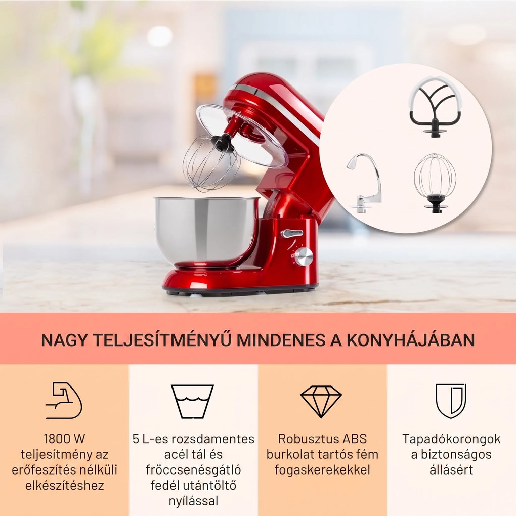 Klarstein Bella Elegance, konyhai robotgép, 1800 W, 1,7 PS, 6 fokozat, 5 L