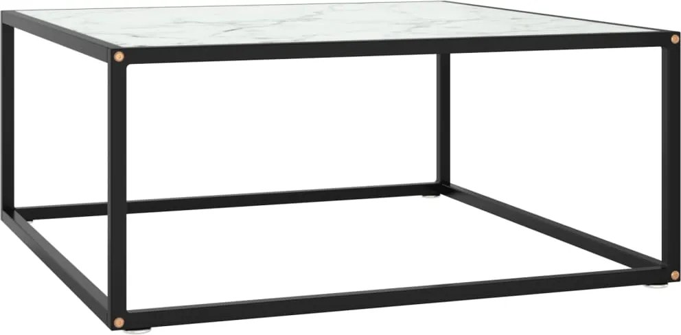 vidaXL fekete dohányzóasztal fehér márvány mintás üveggel 80x80x35 cm