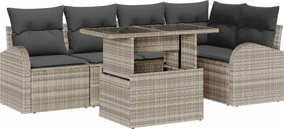 vidaXL Kerti Kanapé Szett tárolóval 6 pcs Világosszürke polirattan