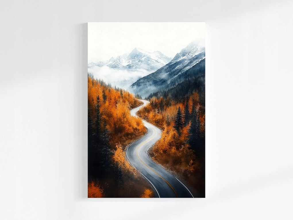 Vászonkép Canvas Tájkép Hegyek Erdő Ősz Út Országút Fák 80x120