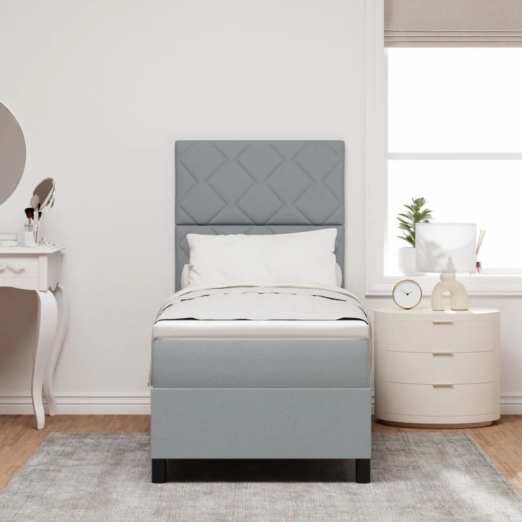 Box Spring Ágy Matresszel Világosszürke 80x200 cm Textil