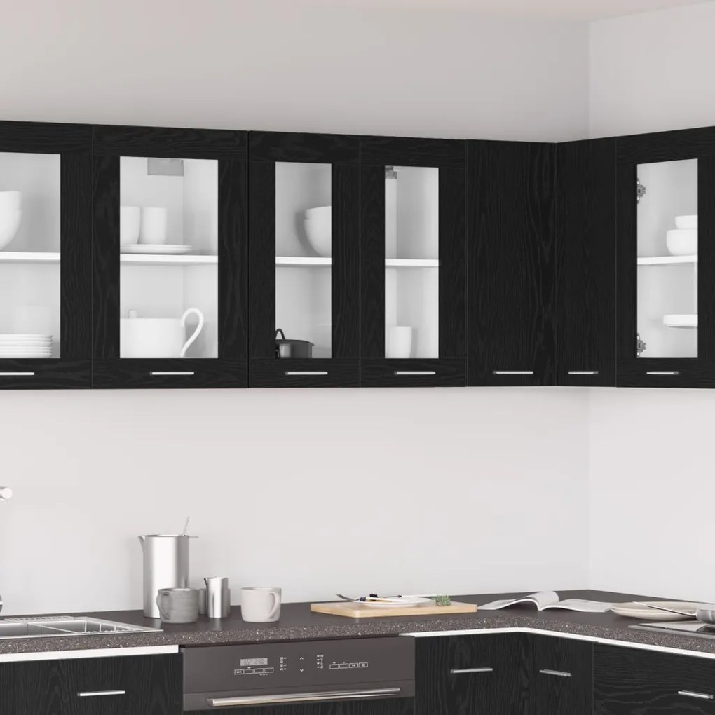 vidaXL Fekete tölgy függő üveg szekrény - 60x31x60 cm, mérnöki fából
