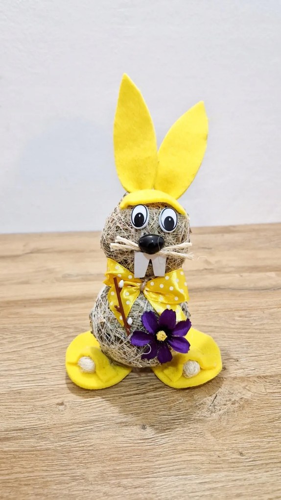Sárga húsvéti nyúl szalma dísz húsvéti figura