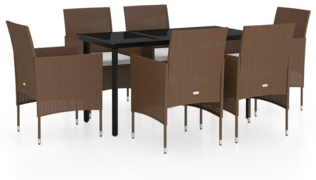 vidaXL 7 részes barna és fekete kerti étkezőgarnitúra párnákkal