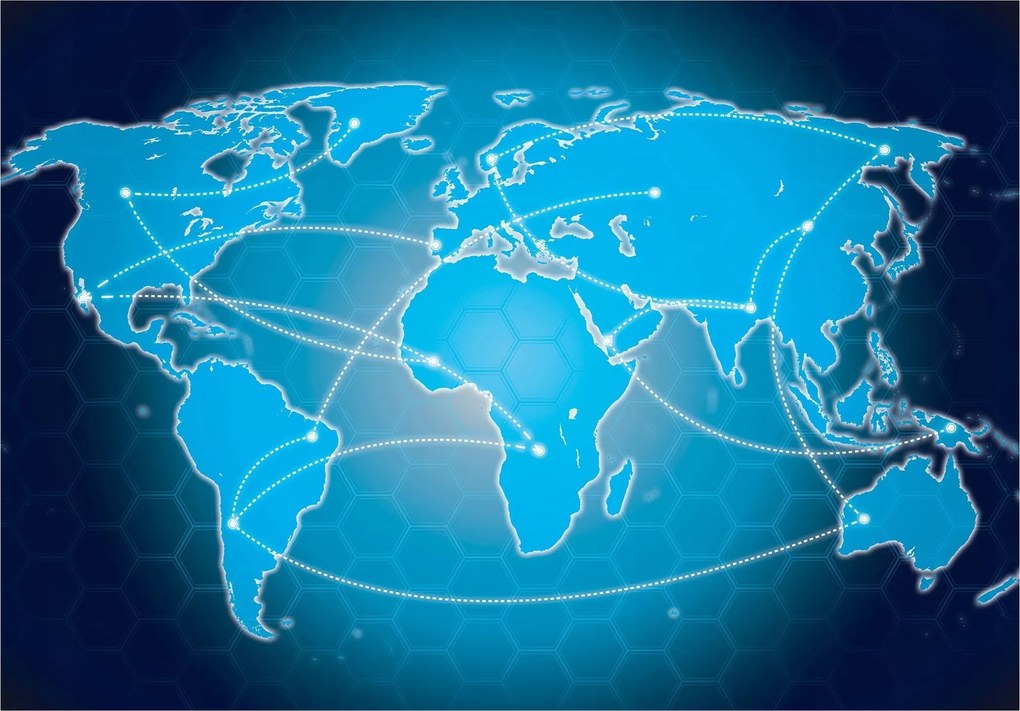 Flizelin fotótapéta Világtérkép Globális kommunikációs hálózat 350x250 +ragasztó