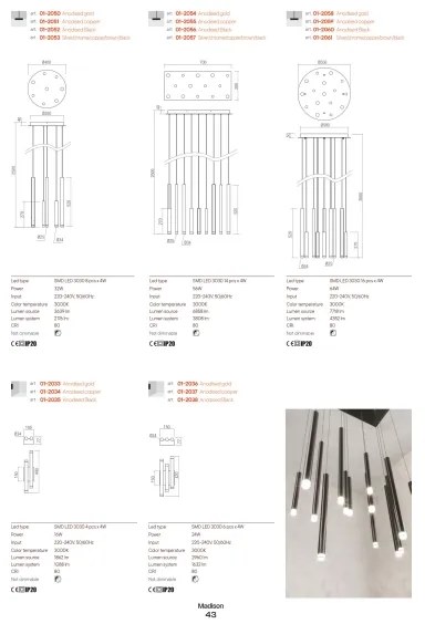 Redo 01-2049 - LED Csillár zsinóron MADISON 8xLED/4W/230V fényezett króm/fekete/réz