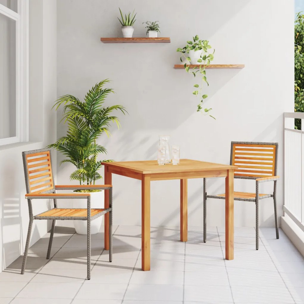3 részes kerti étkezőszett Szürke Polyrattan Akác