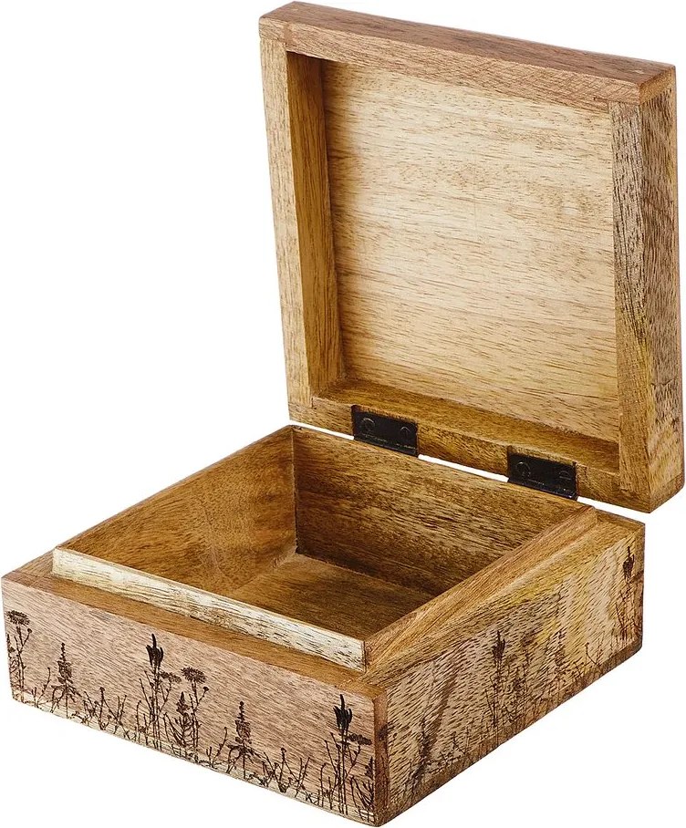 FLOWER BOX mangófa tárolódoboz virág mintával 14 x 14cm
