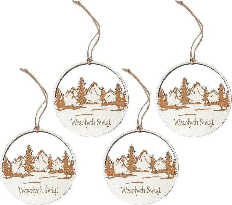 Fa Karácsonyfadísz "hegyek" 10 CM Hegyekkel Szett x 4 Db Boldog Karácsonyt