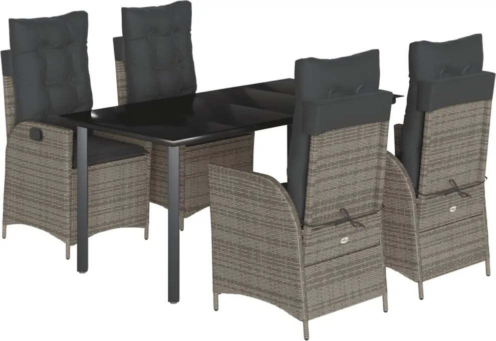 vidaXL 5 részes szürke polyrattan kerti étkezőgarnitúra párnával