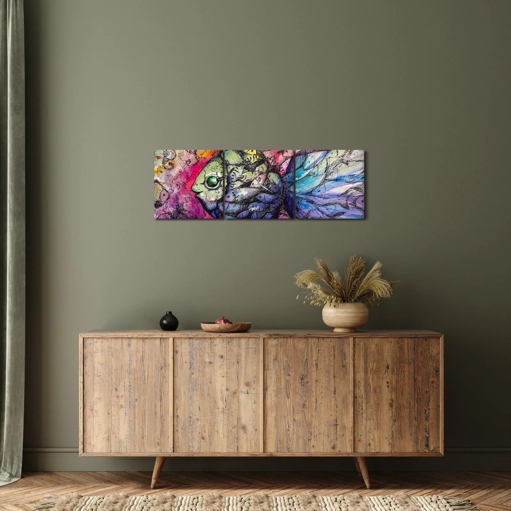 Kép - színes hal (órával) (90x30 cm)