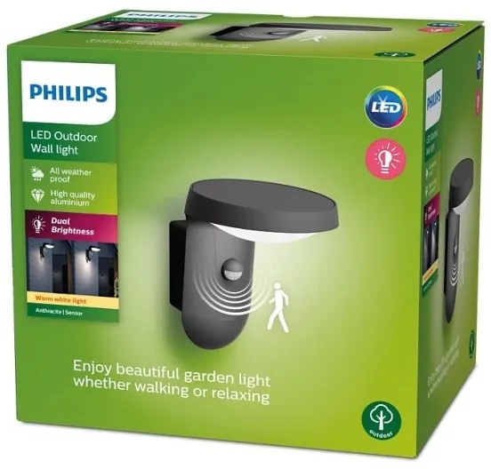 Philips TYLA LED 9W 230V kültéri fali lámpa szenzorral, 2700K, IP44
