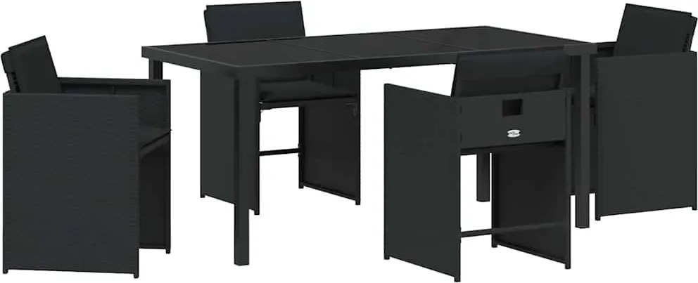 vidaXL Kert étkező szett párnával 5 pcs Fekete polirattan