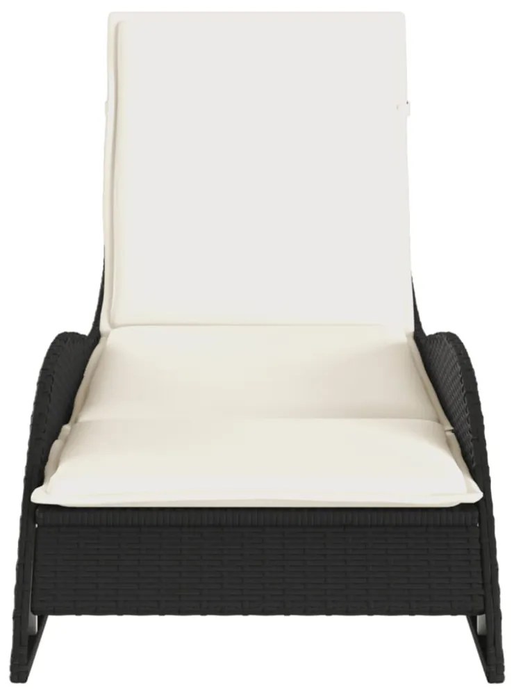 fekete polyrattan napozóágy párnával 60x205x73 cm