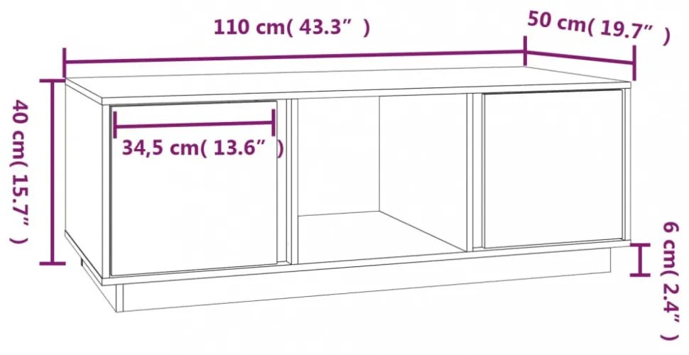 fehér tömör fenyőfa dohányzóasztal 110x50x40 cm
