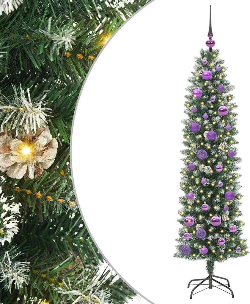 vidaXL Mű Karcsú Karácsonyi Fa 150 LED-del Zöld és Fehér 150 cm