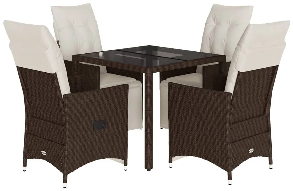 5 részes barna polyrattan kerti bisztrógarnitúra párnákkal