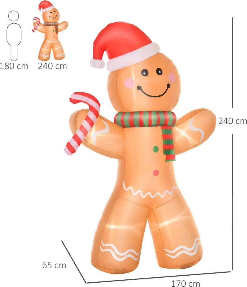Önfelfújó mézeskalács figura, LED világítással, felfújóval, 240cm magas