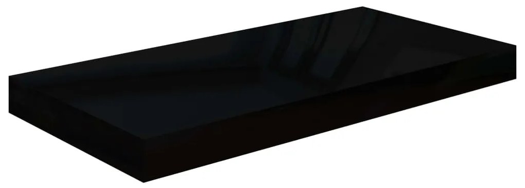 2 db magasfényű fekete MDF lebegő fali polc 50 x 23 x 3,8 cm