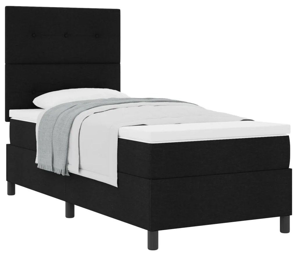 Box Spring Ágy Matraccal Fekete 90x200 cm Szövet