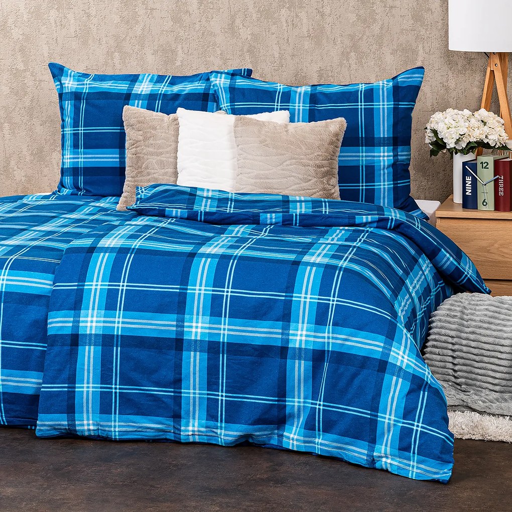 4Home Blue plaid flanel ágynemű, 140 x 200 cm, 70 x 90 cm