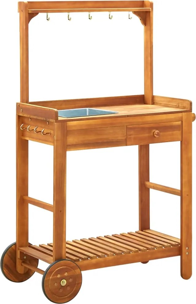 vidaXL tömör akácfa kerti zsúrkocsi 92 x 43,5 x 141,5 cm
