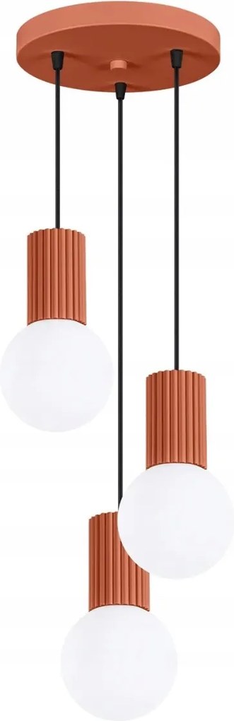Függőlámpa okker piros kerek bordázott 3 üveg fehér gömb Sollux