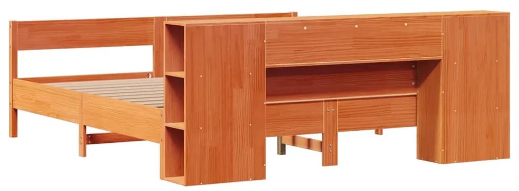 barna tömör fenyőfa könyvespolcos ágy matrac nélkül 200 x 200cm