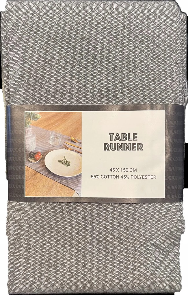 Kockás asztali futó 45 cm x 150 cm szürke