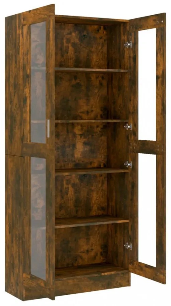 füstös tölgyszínű szerelt fa vitrinszekrény 82,5x30,5x185,5 cm