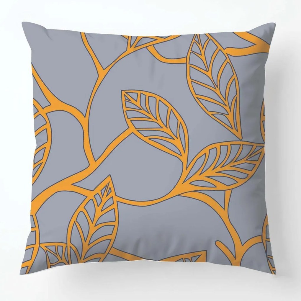 Szatén párnahuzat 40x40 Levelek narancssárga szürke Szatén