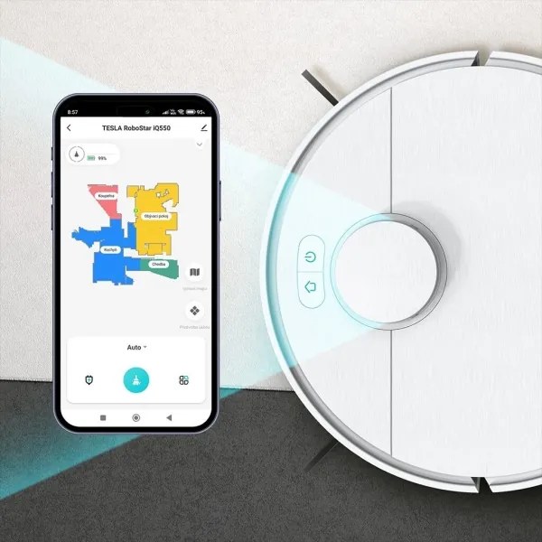 TESLA Electronics RoboStar - Intelligens robotporszívó 2in1 2550 mAh Wi-Fi fehér