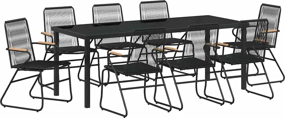 vidaXL Kert étkező szett 9 pcs Fekete Porszórt acél