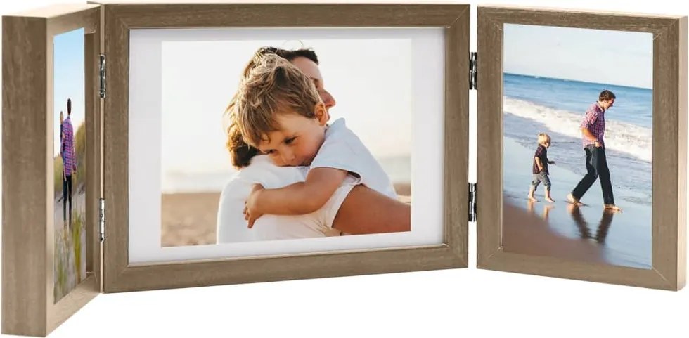 vidaXL világosbarna háromszárnyas fényképkeret 28x18 cm + 2x(13x18 cm)