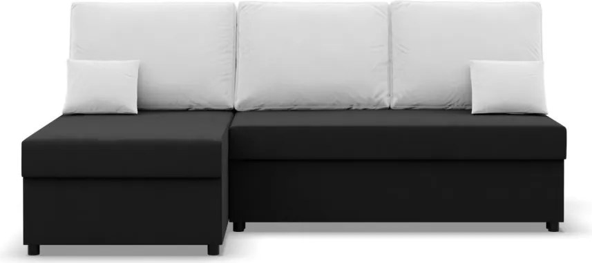 Deli sarokkanapé, 2 ágyneműtartóval, szövet anyag, univerzális oldal, hab töltet, fekete - fehér