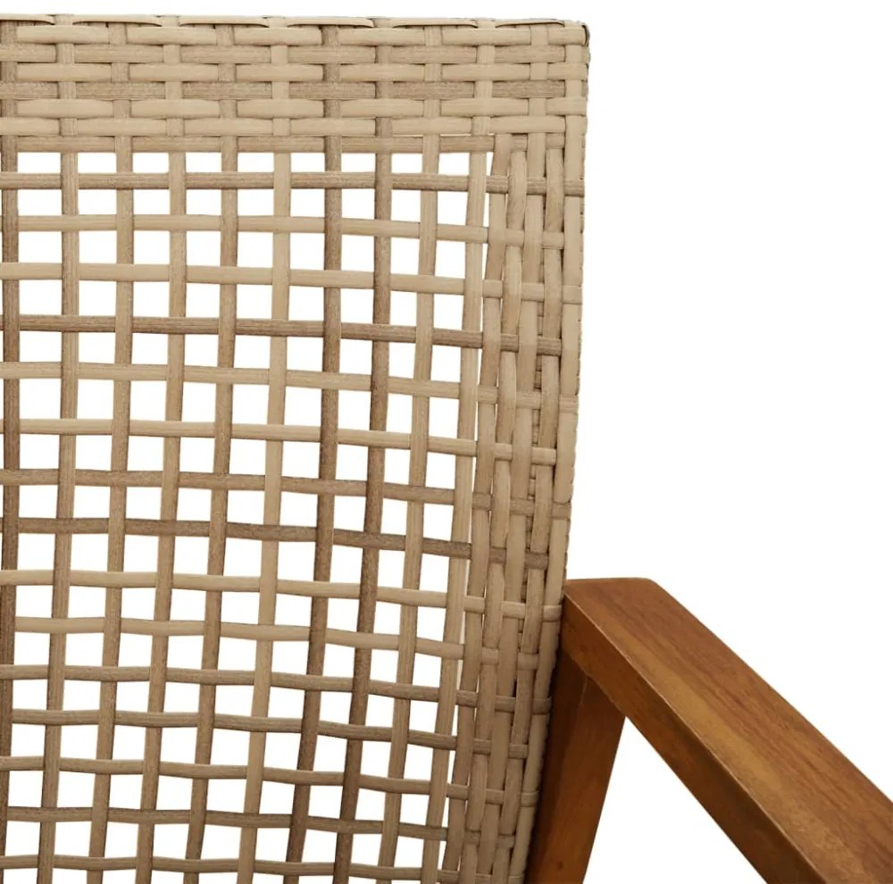 bézs polyrattan és akácfa kerti pad 112 cm