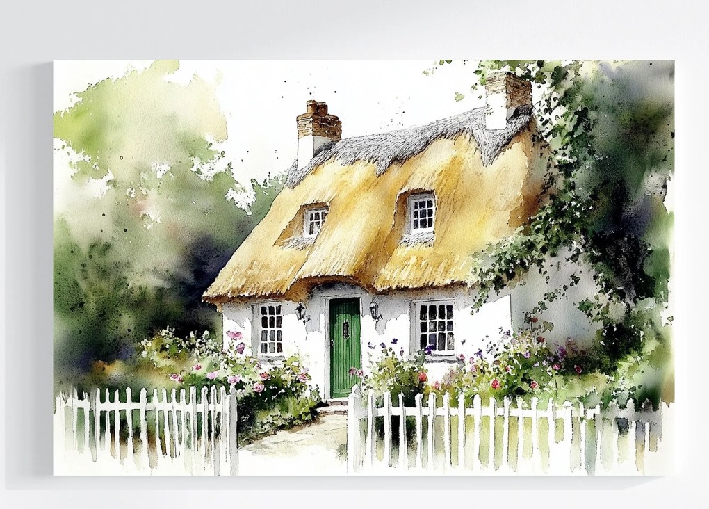 Vászonkép Canvas Tájkép Anglia Ház Kunyhó Kert Nádas Falu 60x40
